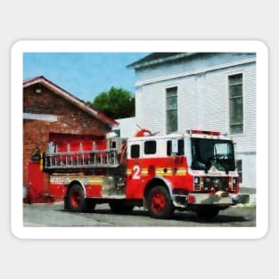 Firemen - Fire Engine in Front of Fire Station Sticker